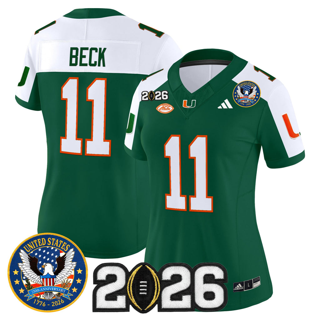 Women's Miami Hurricanes "United States 250th Anniversary & 2026 CFP Final Patch" Vapor Limited Jersey - All Stitched
