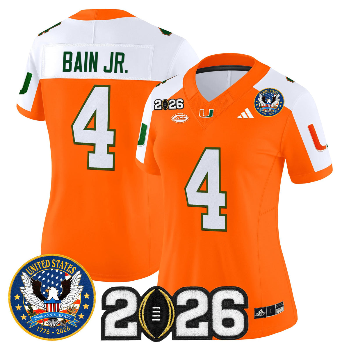 Women's Miami Hurricanes "United States 250th Anniversary & 2026 CFP Final Patch" Vapor Limited Jersey - All Stitched
