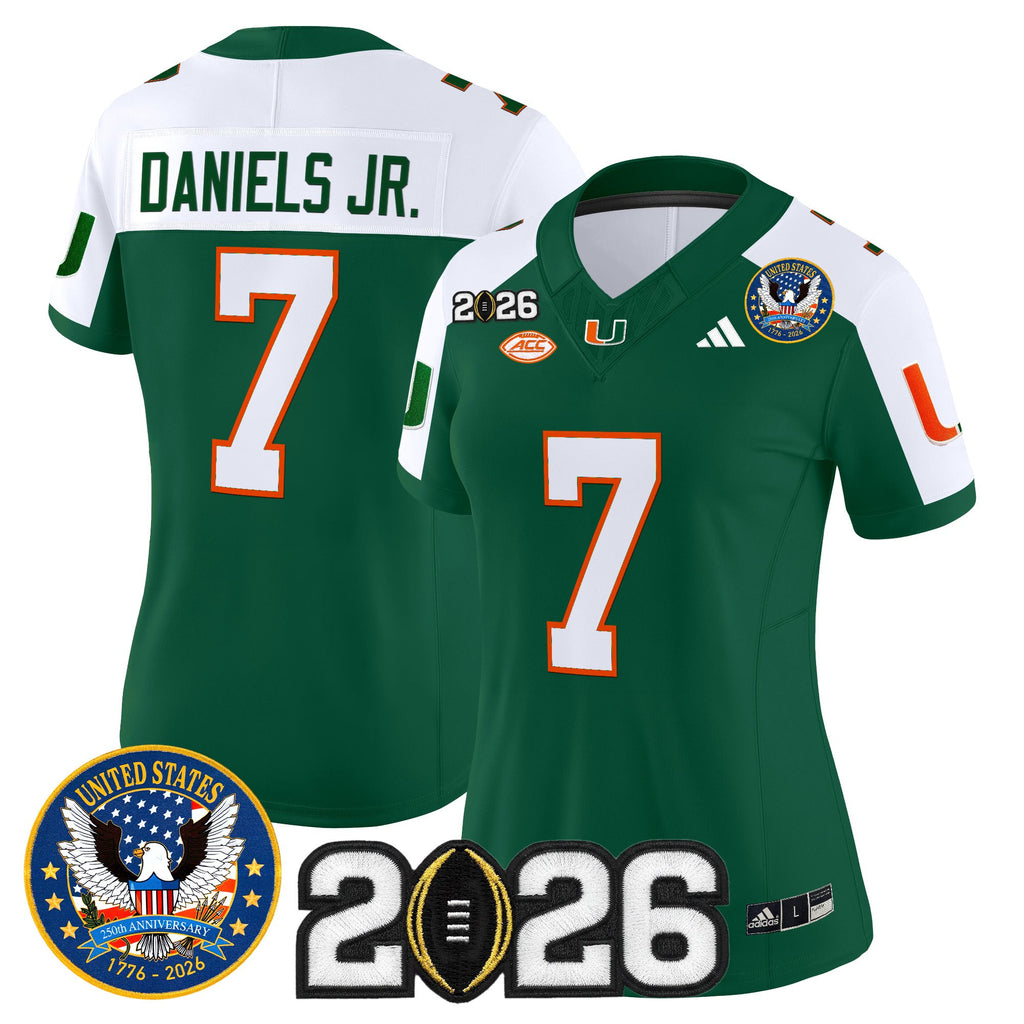 Women's Miami Hurricanes "United States 250th Anniversary & 2026 CFP Final Patch" Vapor Limited Jersey - All Stitched