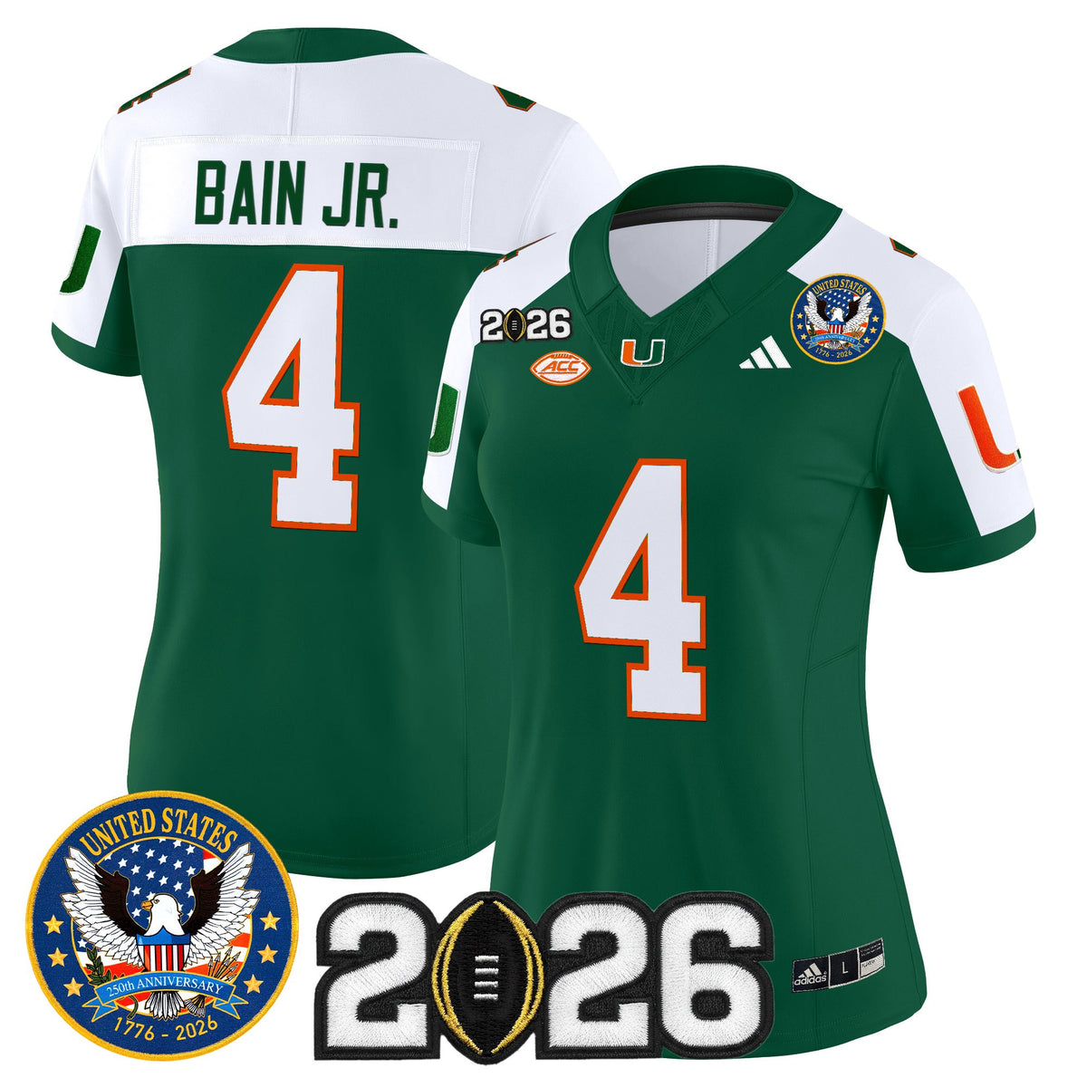 Women's Miami Hurricanes "United States 250th Anniversary & 2026 CFP Final Patch" Vapor Limited Jersey - All Stitched