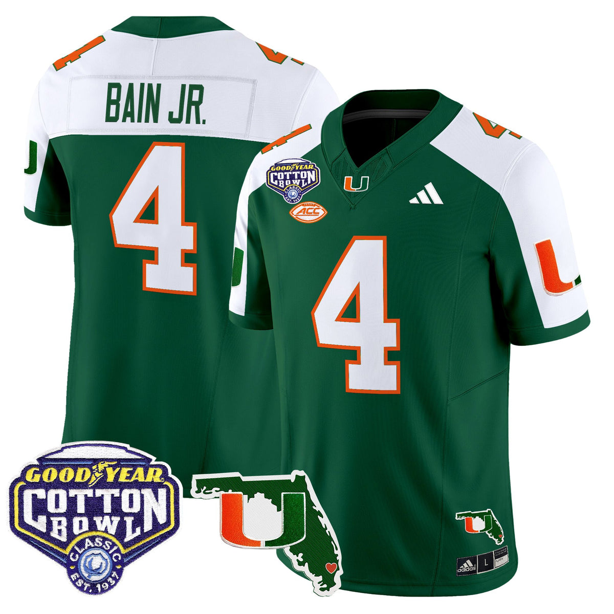 Men's Miami Hurricanes 2025 Cotton Bowl & Florida Patch Vapor Limited Jersey - All Stitched