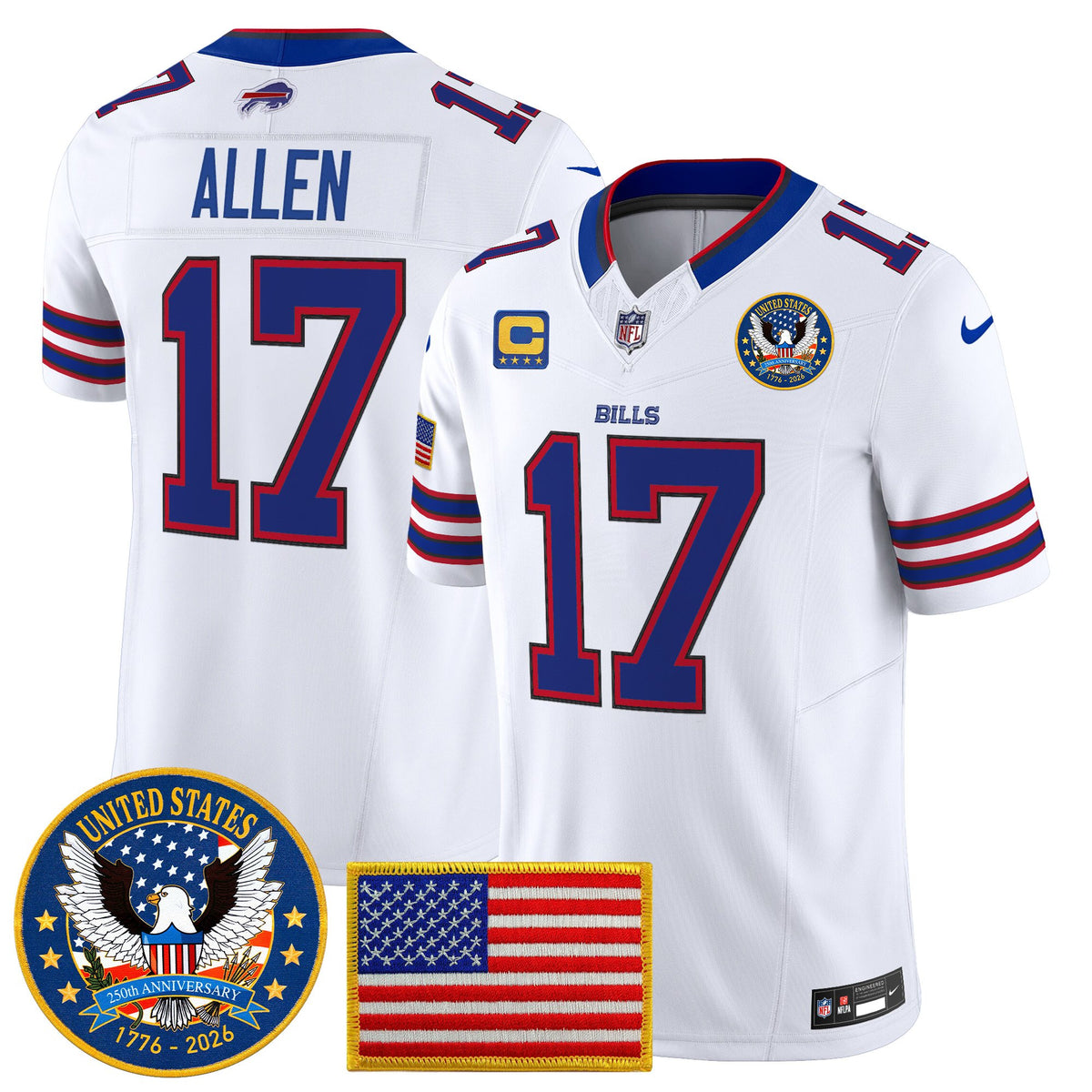 Men's Buffalo Bills "United States 250th Anniversary Patch" Vapor Limited Jersey - All Stitched