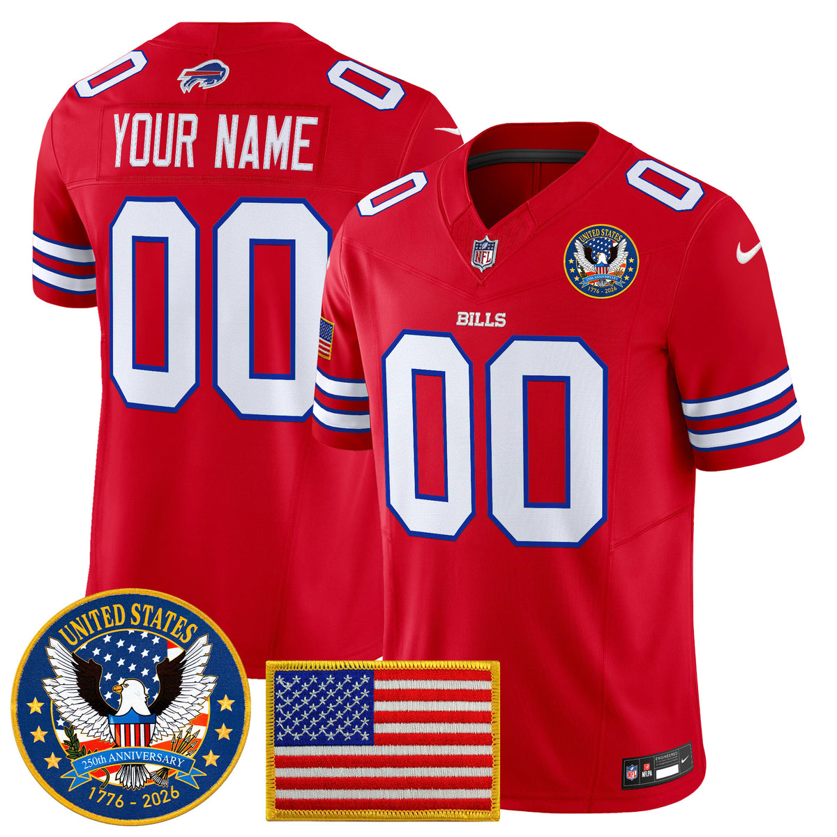 Buffalo Bills "United States 250th Anniversary Patch" Vapor Limited Custom Jersey - All Stitched