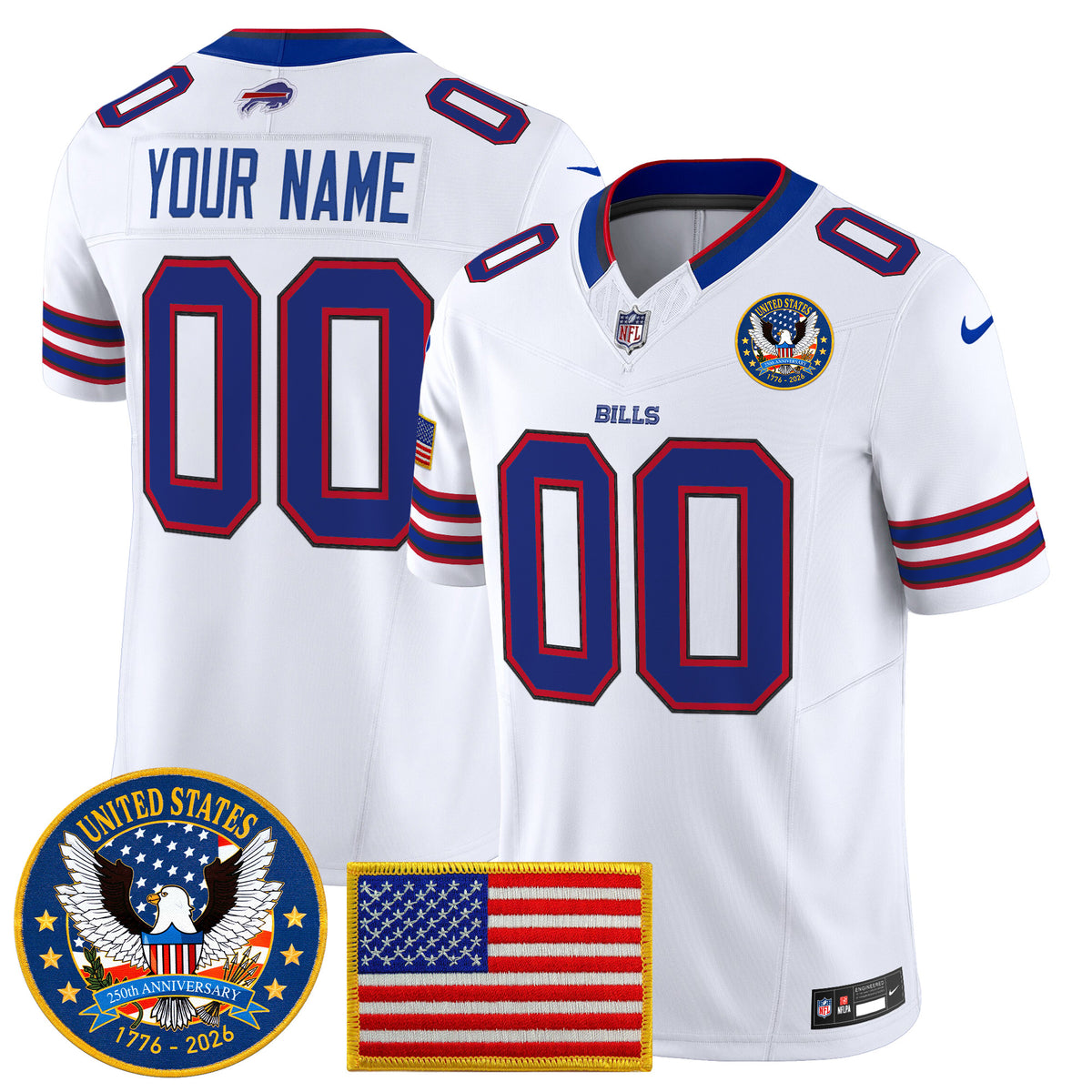 Buffalo Bills "United States 250th Anniversary Patch" Vapor Limited Custom Jersey - All Stitched