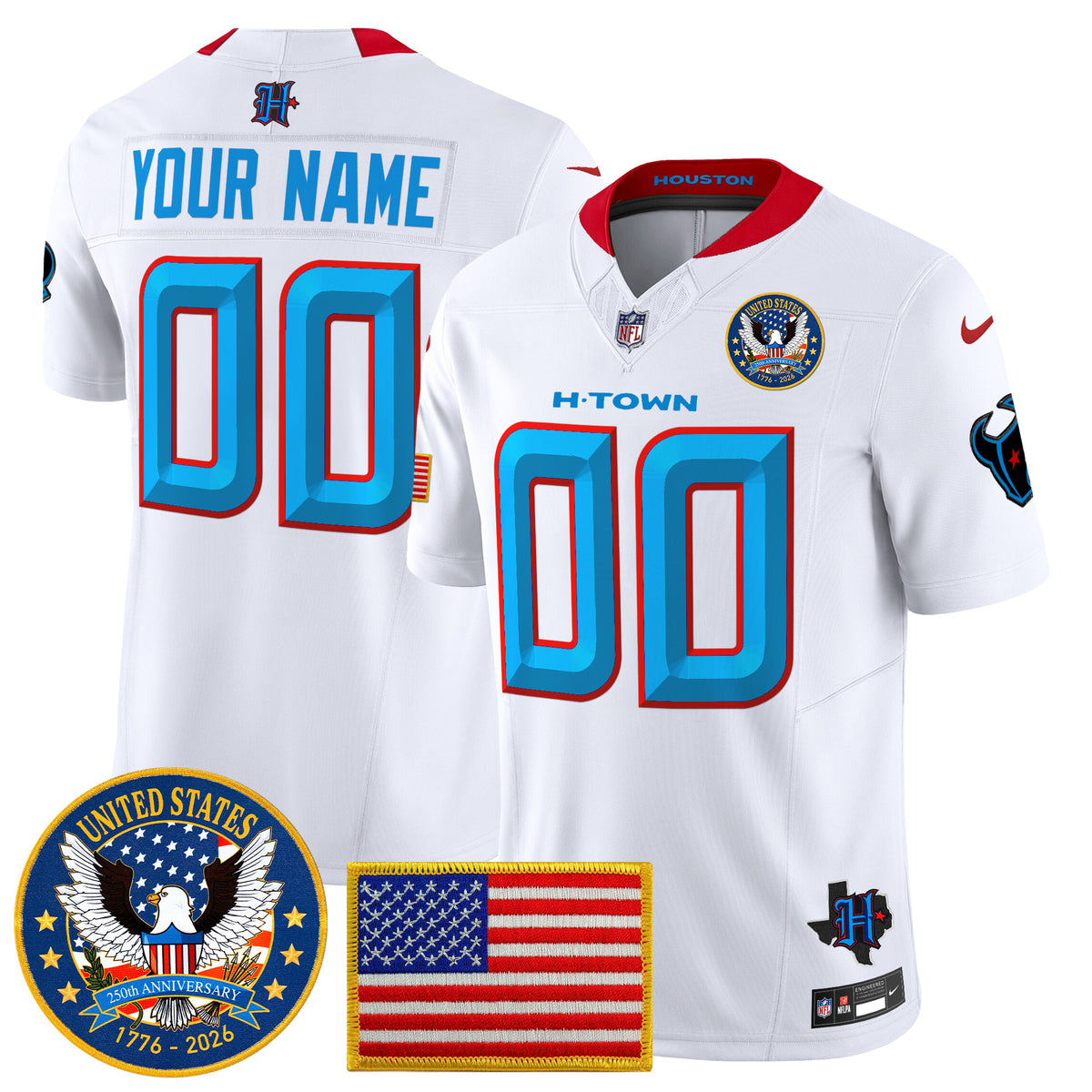 Houston Texans "United States 250th Anniversary Patch" Vapor Limited Custom Jersey - All Stitched