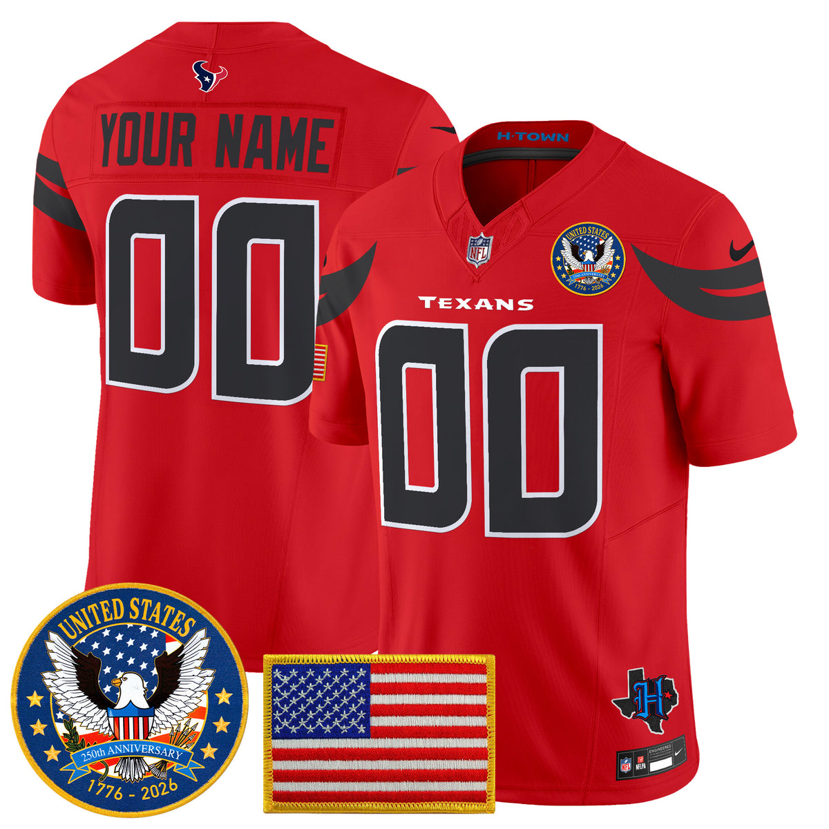 Houston Texans "United States 250th Anniversary Patch" Vapor Limited Custom Jersey - All Stitched