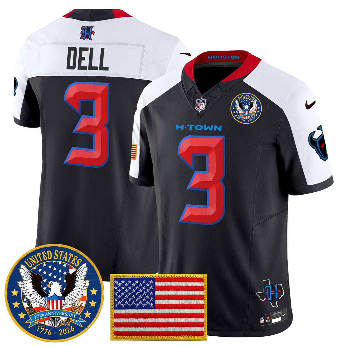 Men's Houston Texans "United States 250th Anniversary Patch" Vapor Limited Jersey - All Stitched