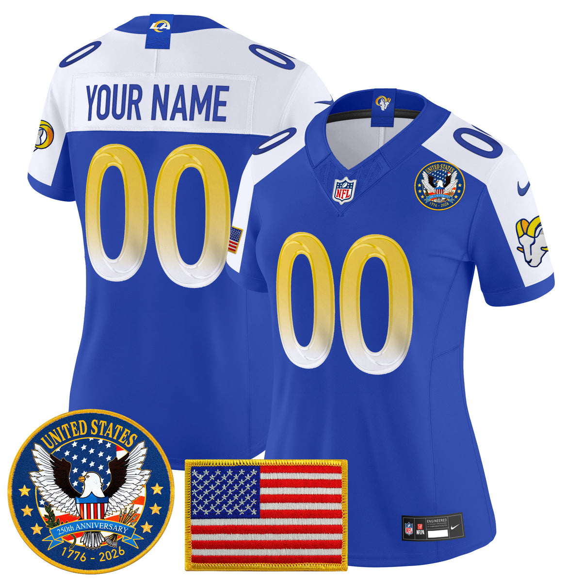 Los Angeles Rams 2025 "United States 250th Anniversary Patch" Vapor Limited Custom Jersey - All Stitched