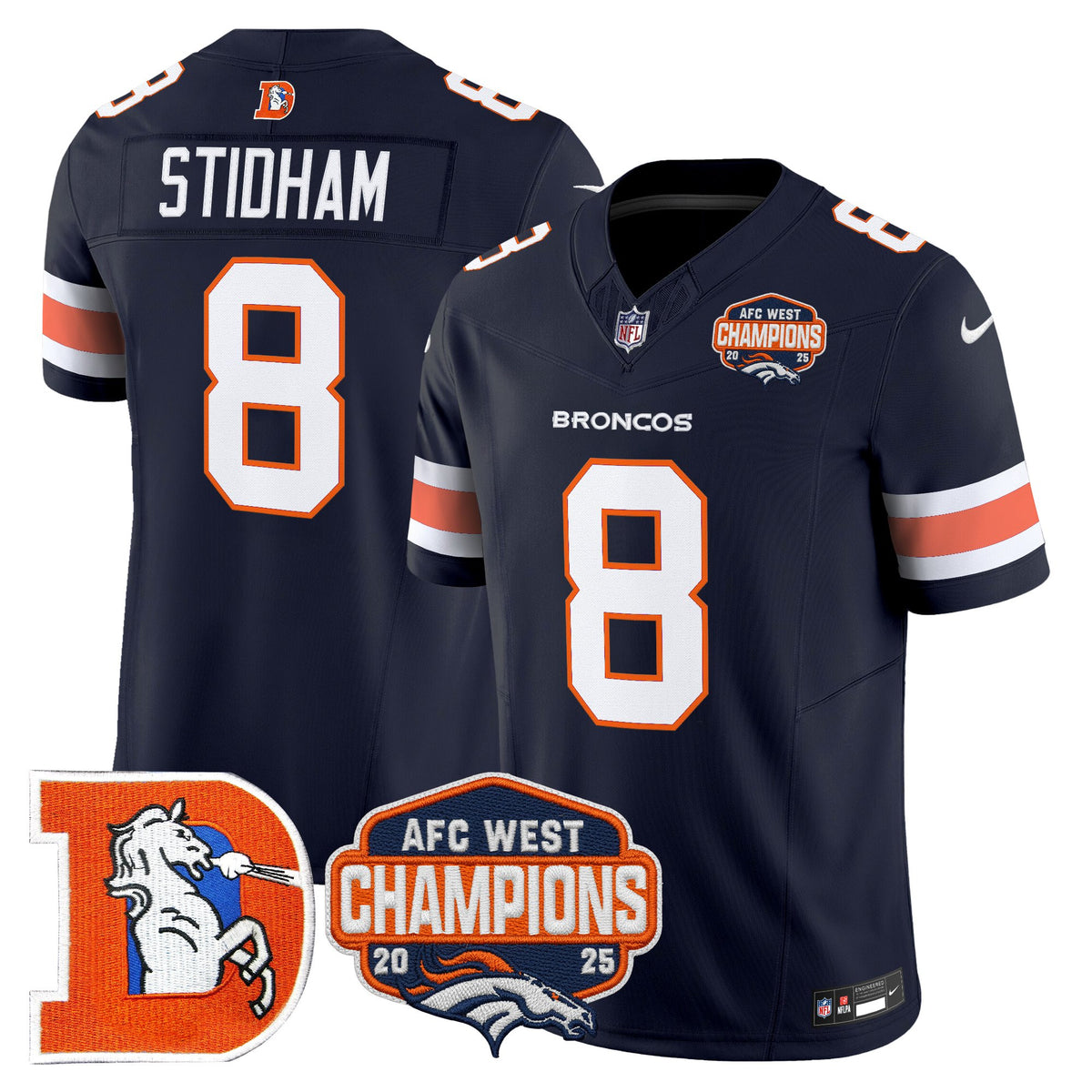 Men's Denver Broncos Throwback Vapor Limited Jersey - 2025 AFC West Division Champions Patch - All Stitched
