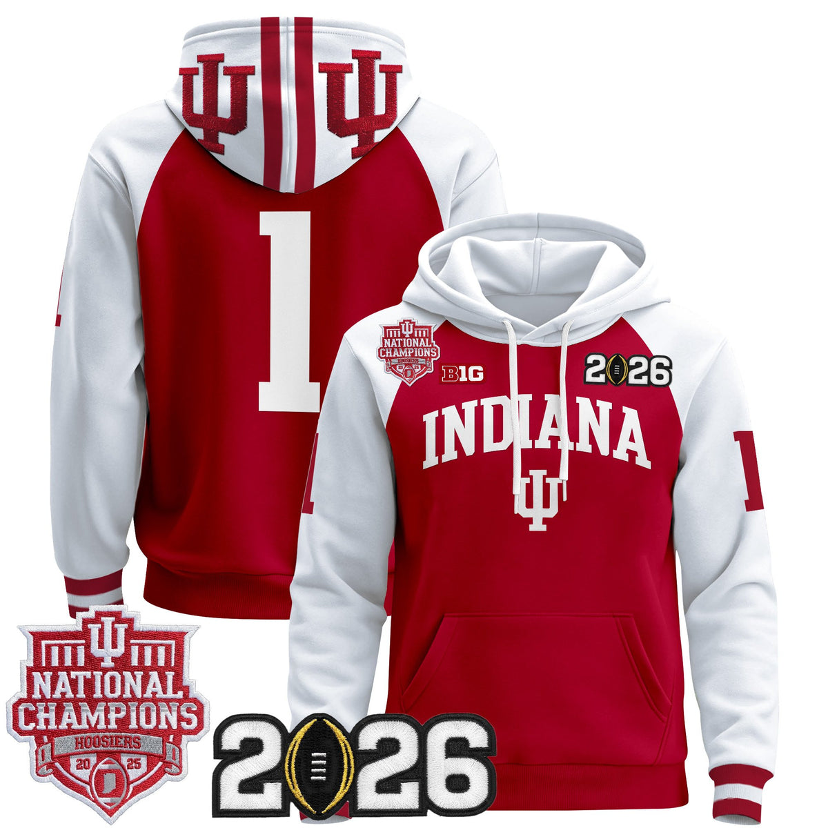 Men's Indiana Hoosiers 2025 National Champions & 2026 CFP Final Patch Premium Pullover Hoodie - All Stitched