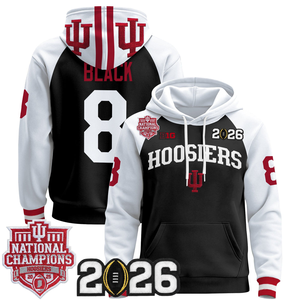 Men's Indiana Hoosiers 2025 National Champions & 2026 CFP Final Patch Premium Pullover Hoodie - All Stitched