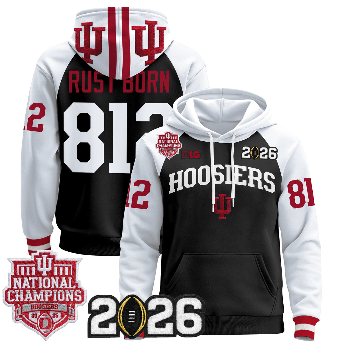 Men's Indiana Hoosiers 2025 National Champions & 2026 CFP Final Patch Premium Pullover Hoodie - All Stitched