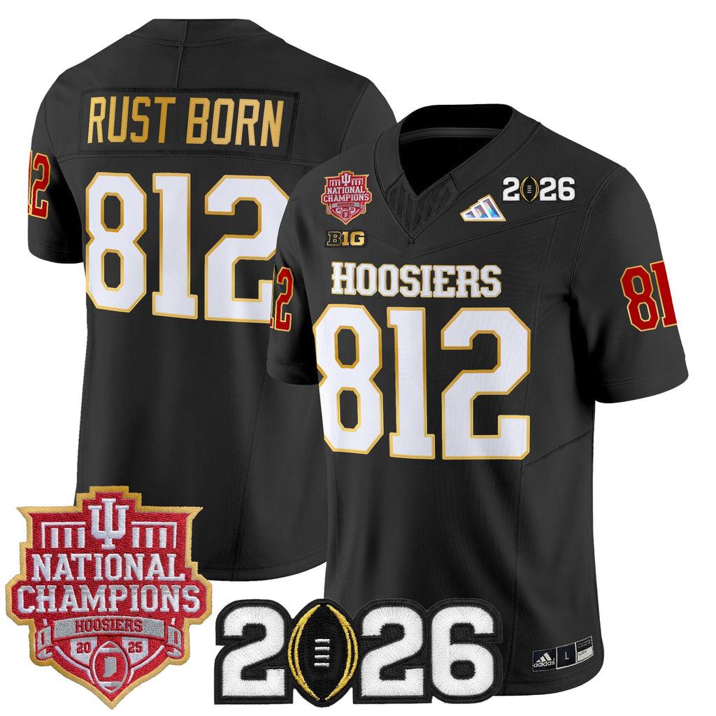 Men's Indiana Hoosiers 2025 National Champions & 2026 CFP Final Patch Gold Trim Vapor Limited Jersey - All Stitched