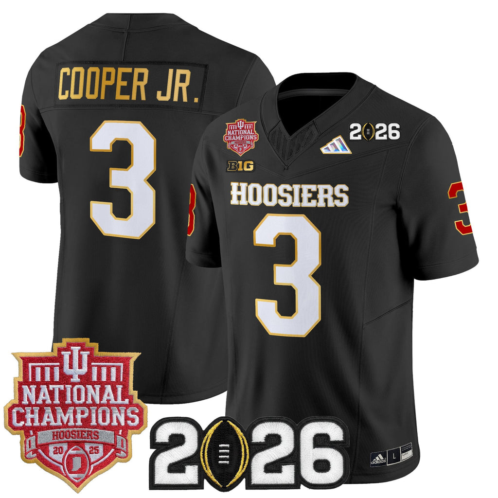 Men's Indiana Hoosiers 2025 National Champions & 2026 CFP Final Patch Gold Trim Vapor Limited Jersey - All Stitched