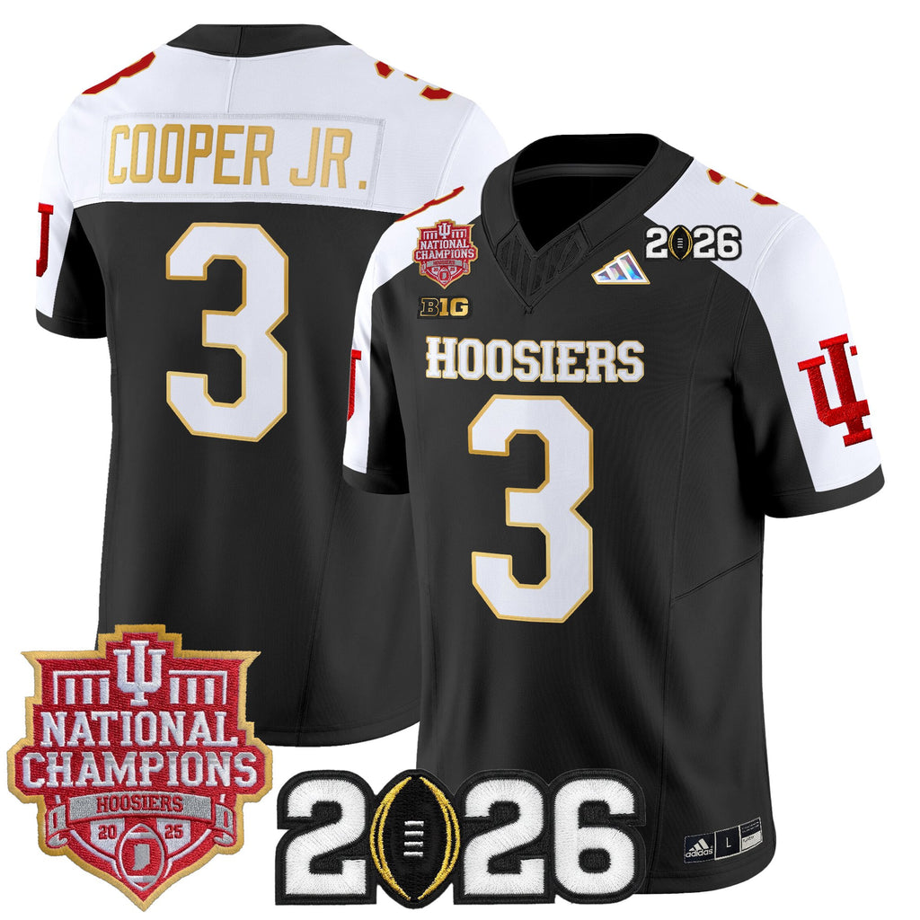 Men's Indiana Hoosiers 2025 National Champions & 2026 CFP Final Patch Gold Trim Vapor Limited Jersey - All Stitched