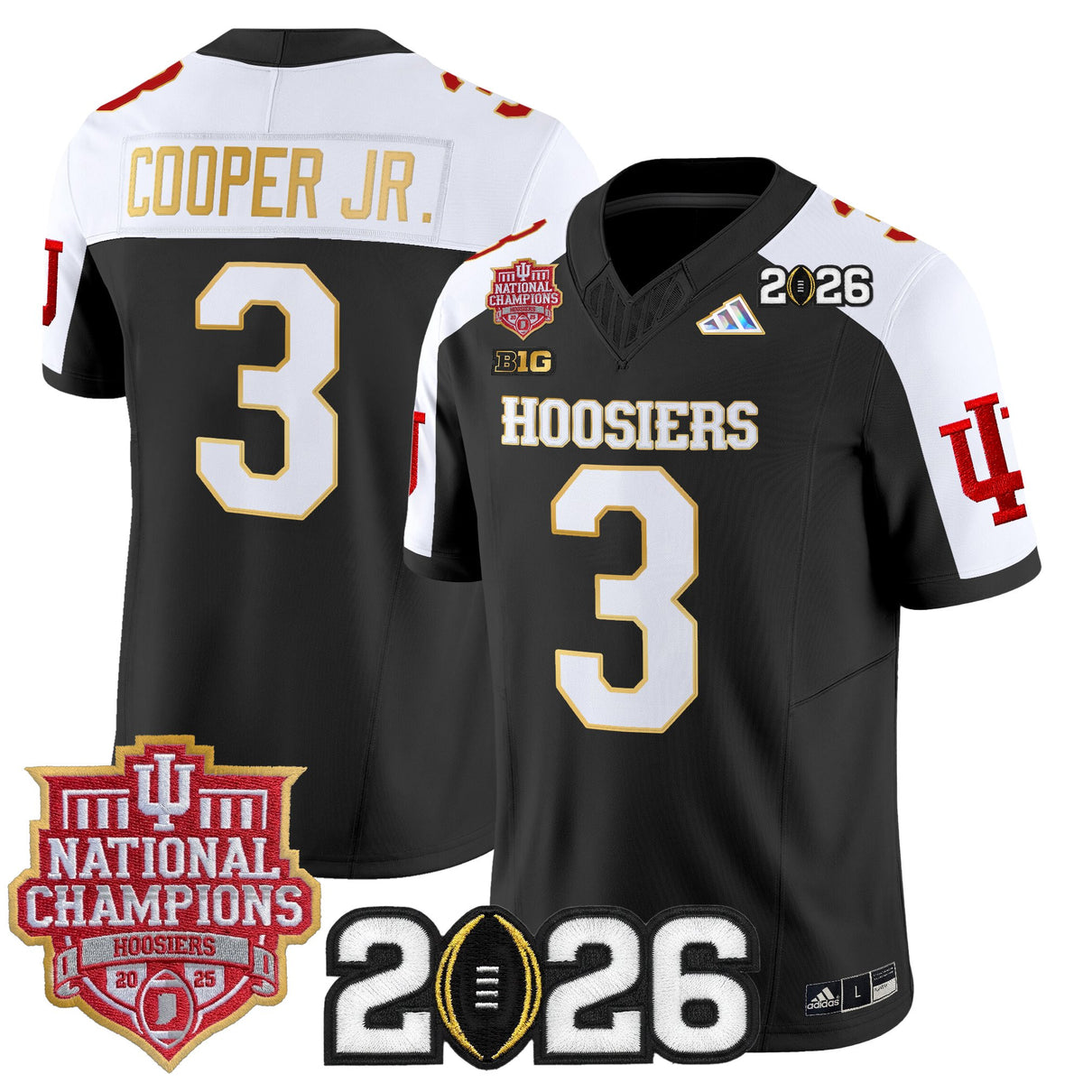 Men's Indiana Hoosiers 2025 National Champions & 2026 CFP Final Patch Gold Trim Vapor Limited Jersey - All Stitched