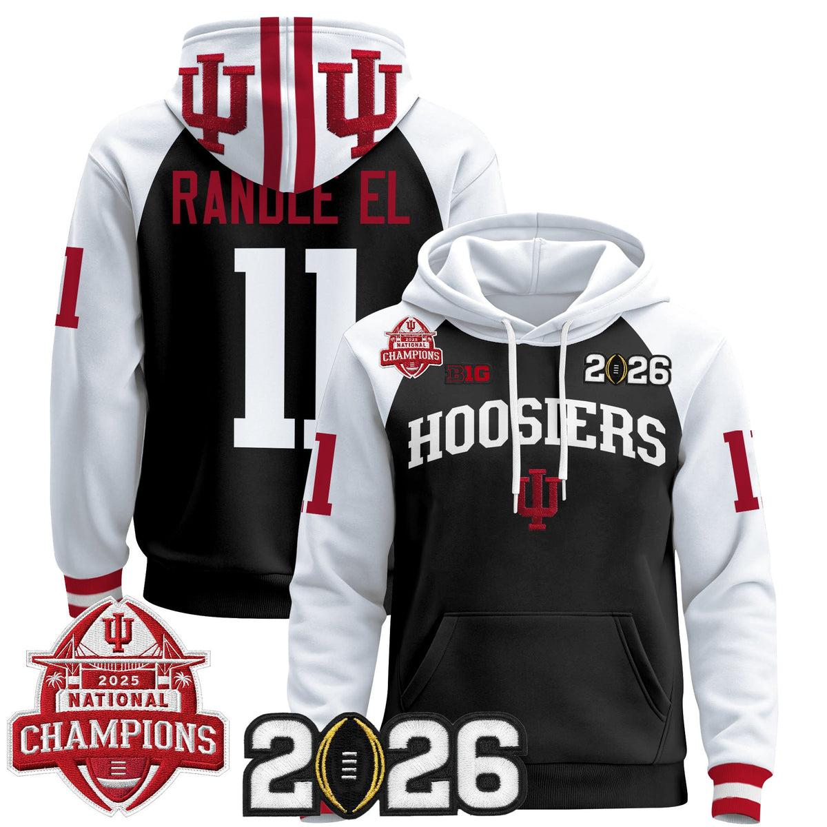 Men's Indiana Hoosiers 2025 National Champions & 2026 CFP Final Patch Premium Pullover Hoodie V2 - All Stitched