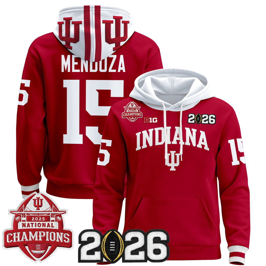 Men's Indiana Hoosiers 2025 National Champions & 2026 CFP Final Patch Premium Pullover Hoodie V2 - All Stitched