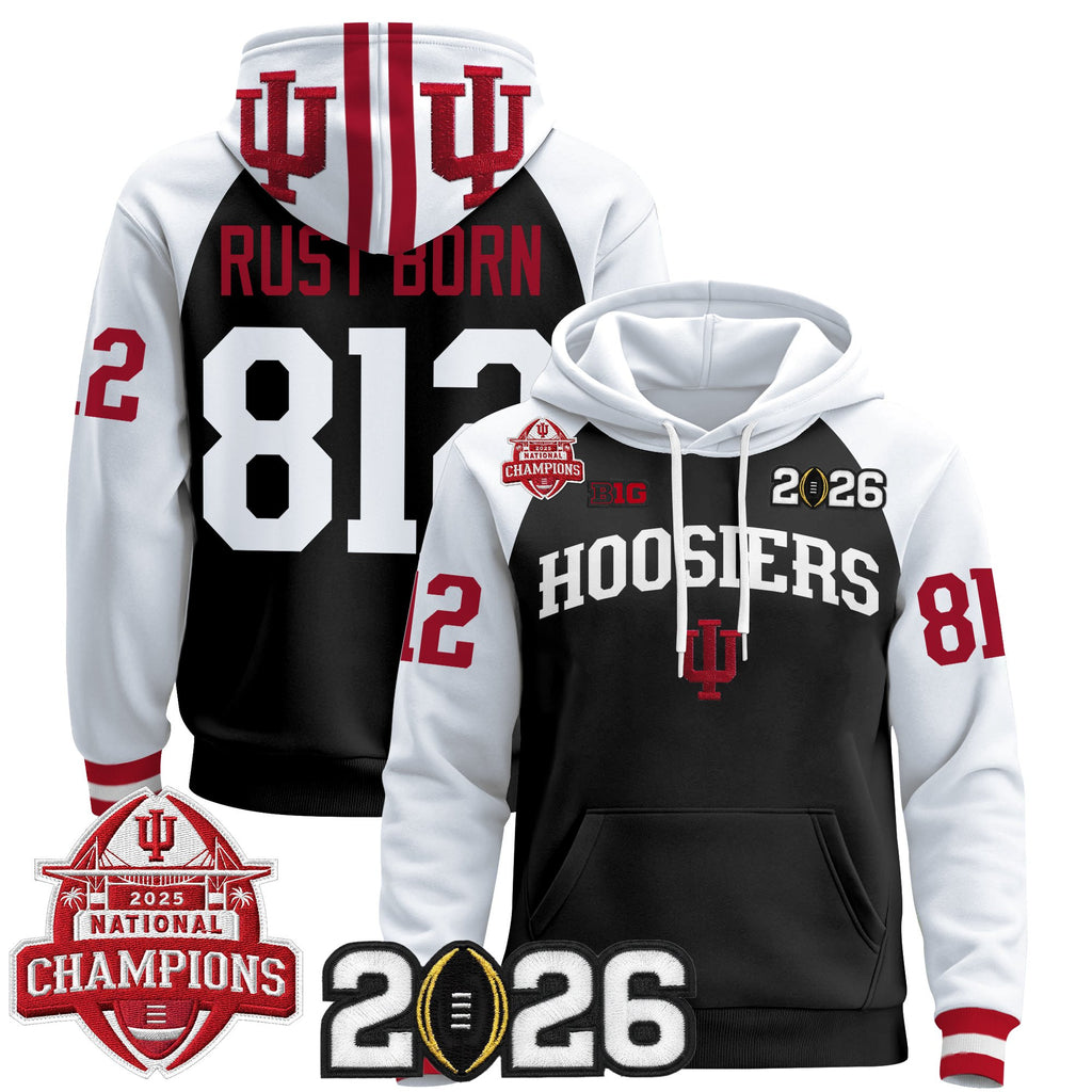Men's Indiana Hoosiers 2025 National Champions & 2026 CFP Final Patch Premium Pullover Hoodie V2 - All Stitched