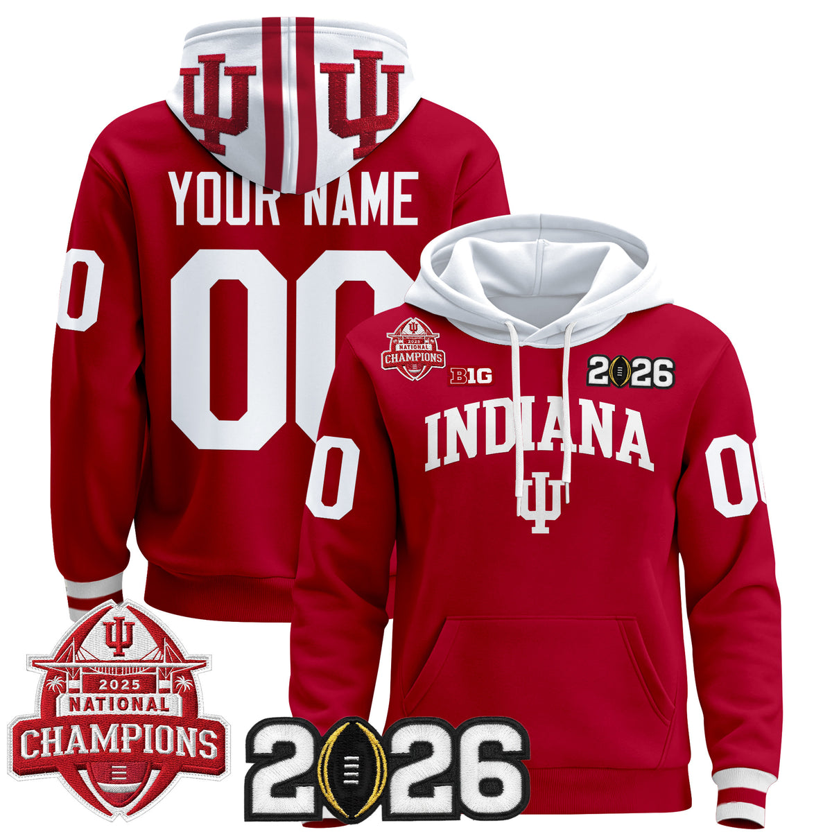 Indiana Hoosiers 2025 National Champions & 2026 CFP Final Patch Premium Custom Pullover Hoodie V2 - All Stitched