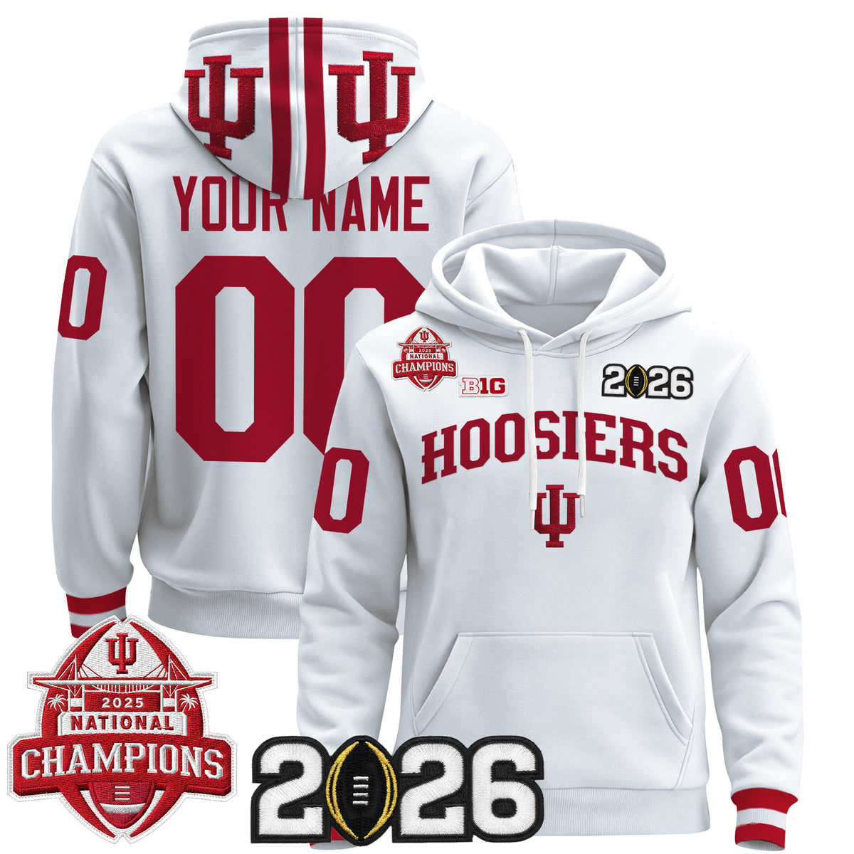 Indiana Hoosiers 2025 National Champions & 2026 CFP Final Patch Premium Custom Pullover Hoodie V2 - All Stitched