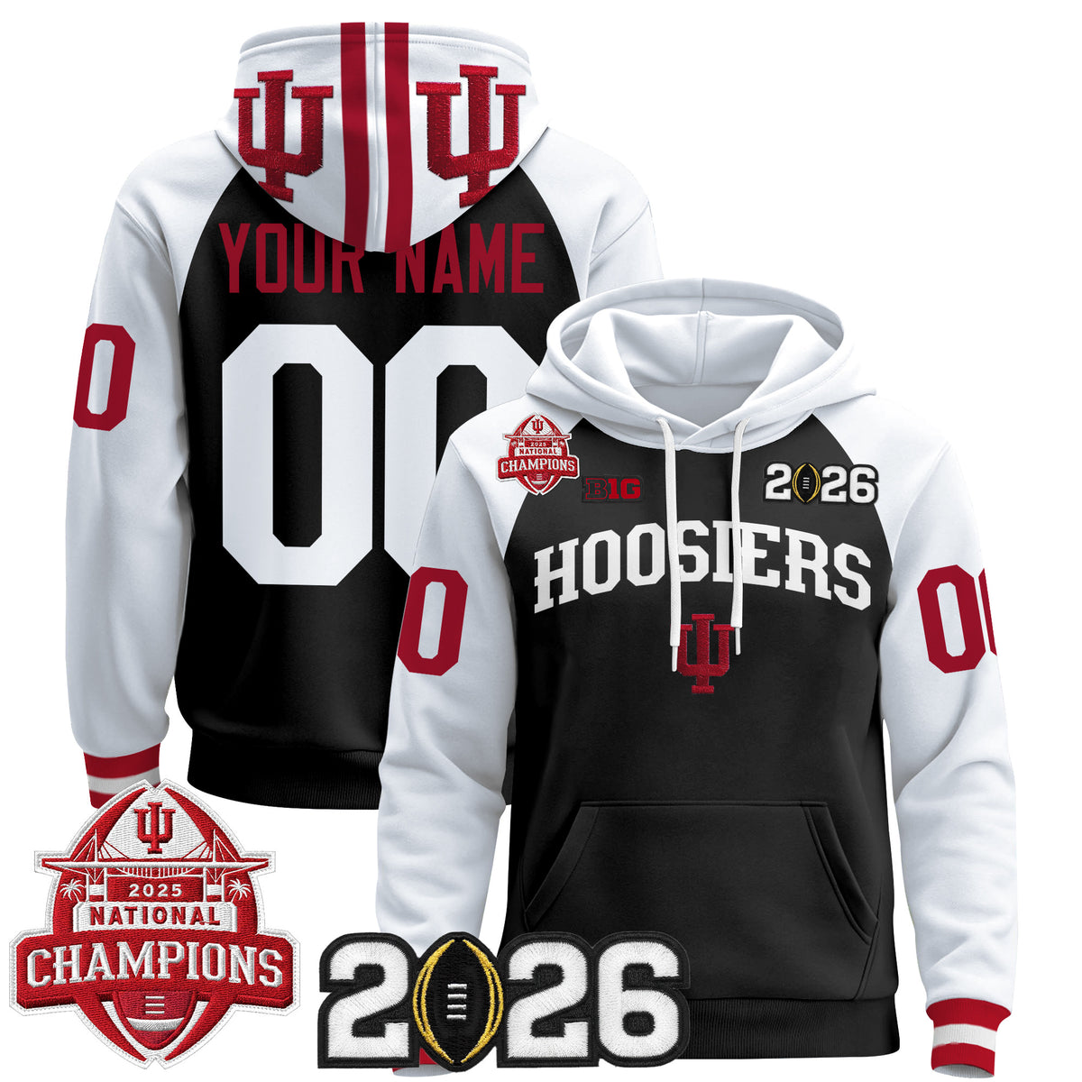 Indiana Hoosiers 2025 National Champions & 2026 CFP Final Patch Premium Custom Pullover Hoodie V2 - All Stitched