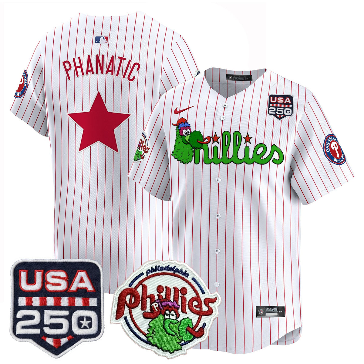 Men's Philadelphia Phillies Phanatic & 250America Patch Vapor Premier Limited Jersey - All Stitched