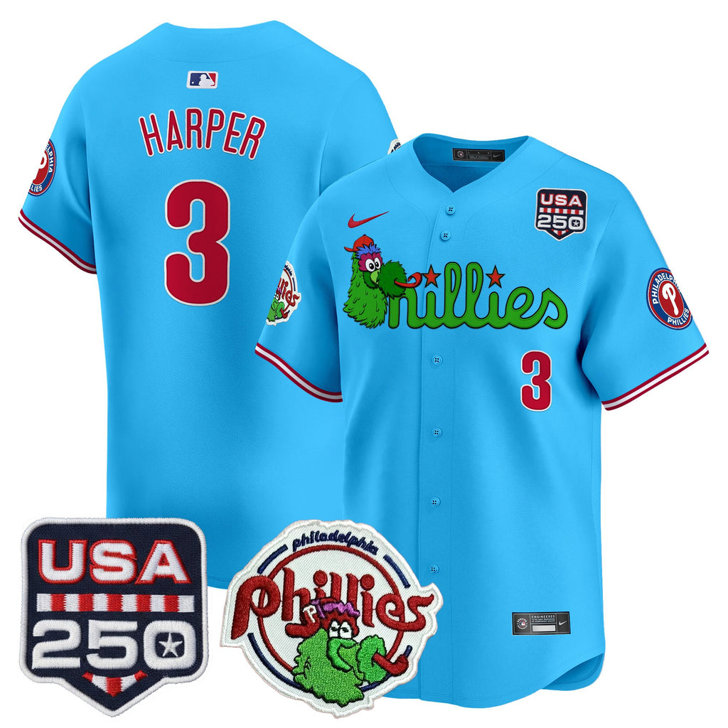 Men's Philadelphia Phillies Phanatic & 250America Patch Vapor Premier Limited Jersey - All Stitched