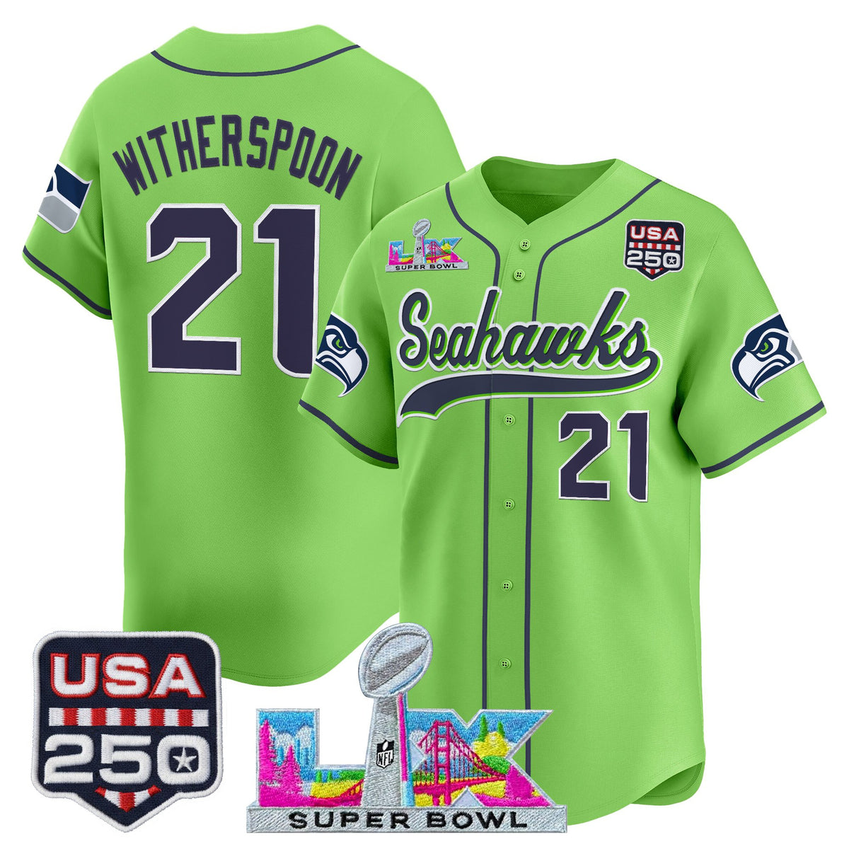 Men's Seattle Seahawks "Super Bowl LX & 250America Patch" Vapor Baseball Jersey - All Stitched
