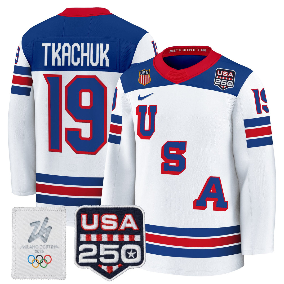 Men's 2026 USA Olympic 250America Patch Premium Hockey Jersey - All Stitched