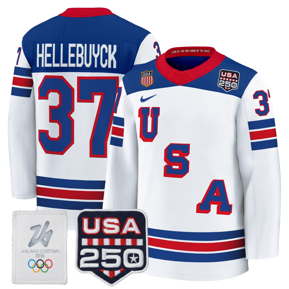 Men's 2026 USA Olympic 250America Patch Premium Hockey Jersey - All Stitched