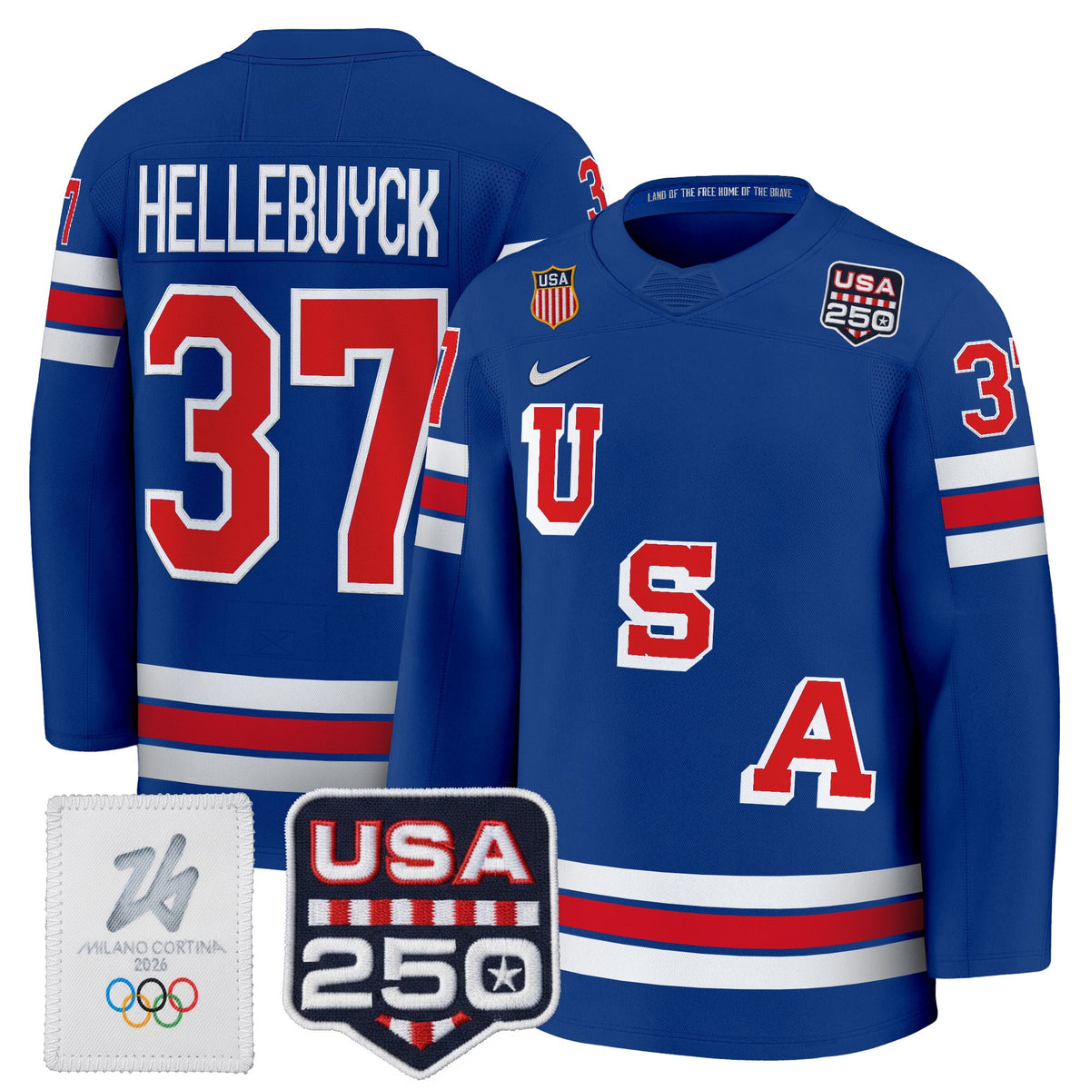 Men's 2026 USA Olympic 250America Patch Premium Hockey Jersey - All Stitched