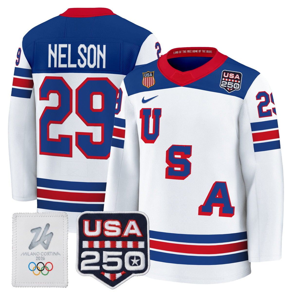 Men's 2026 USA Olympic 250America Patch Premium Hockey Jersey - All Stitched