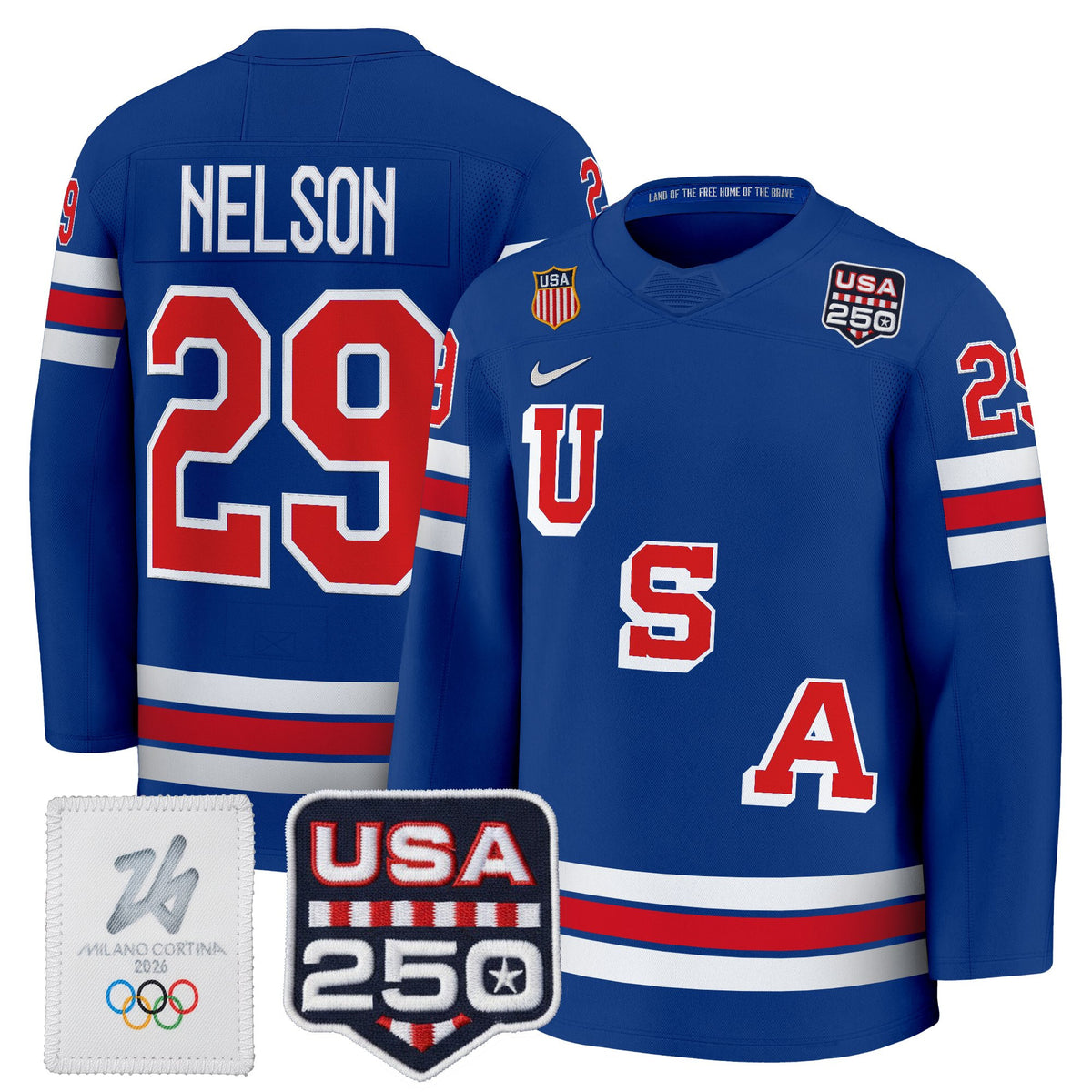 Men's 2026 USA Olympic 250America Patch Premium Hockey Jersey - All Stitched