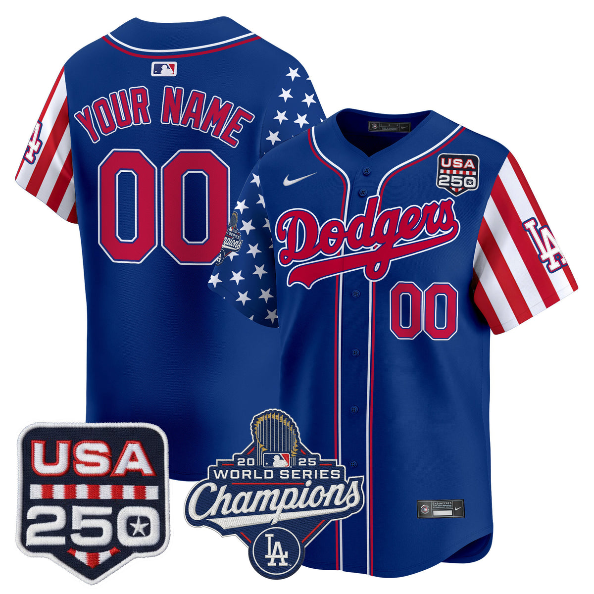 Los Angeles Dodgers "America250 Edition" Vapor Premier Limited Custom Jersey V2 - All Stitched