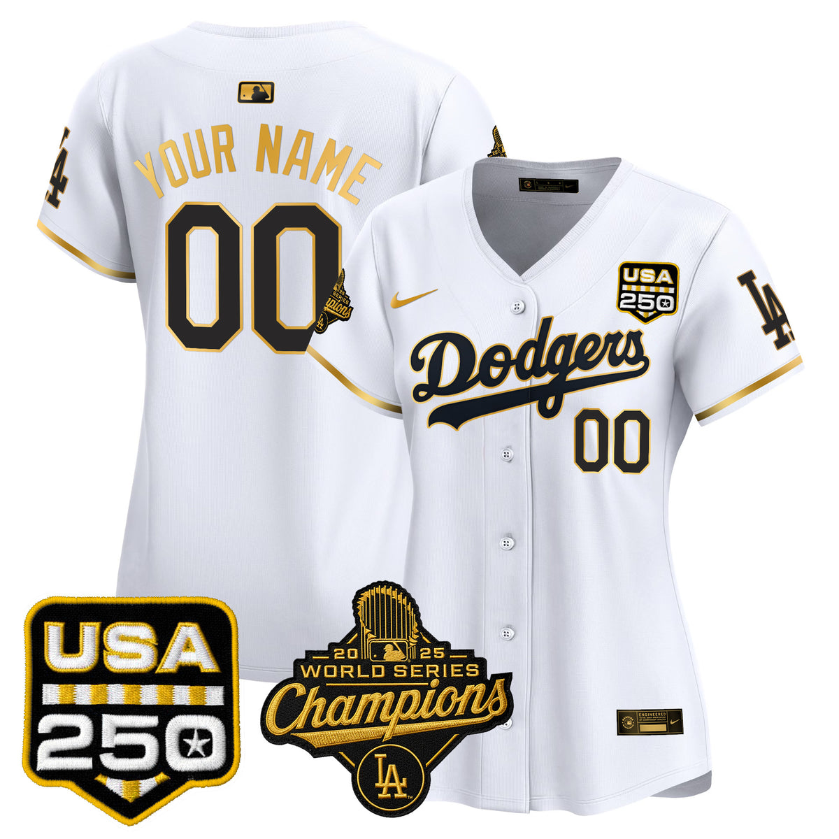 Dodgers 2025 World Series Champions & 250America Patch Vapor Premier Limited Custom Jersey - All Stitched