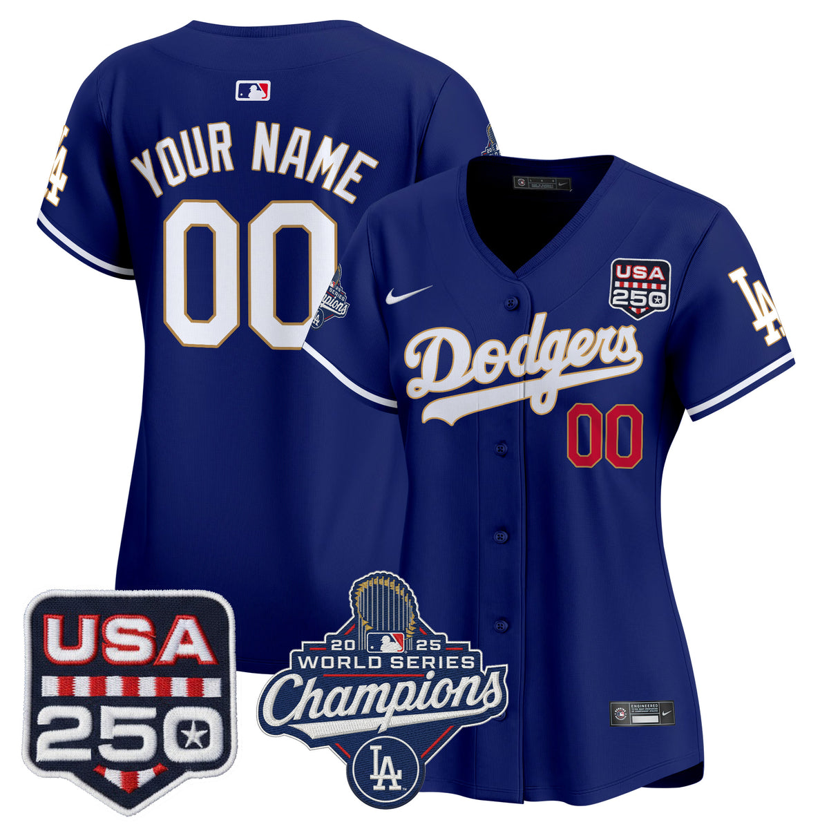 Dodgers 2025 World Series Champions & 250America Patch Vapor Premier Limited Custom Jersey - All Stitched