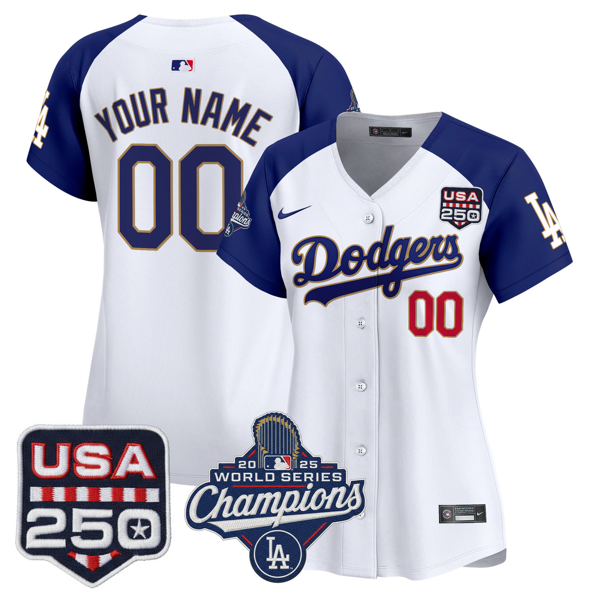 Dodgers 2025 World Series Champions & 250America Patch Vapor Premier Limited Custom Jersey - All Stitched
