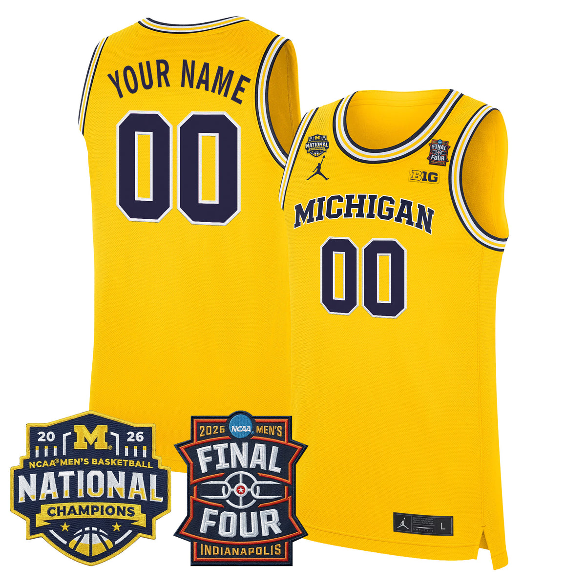 Michigan Wolverines 2026 Final Four & National Champions Patch Custom Basketball Jersey - All Stitched