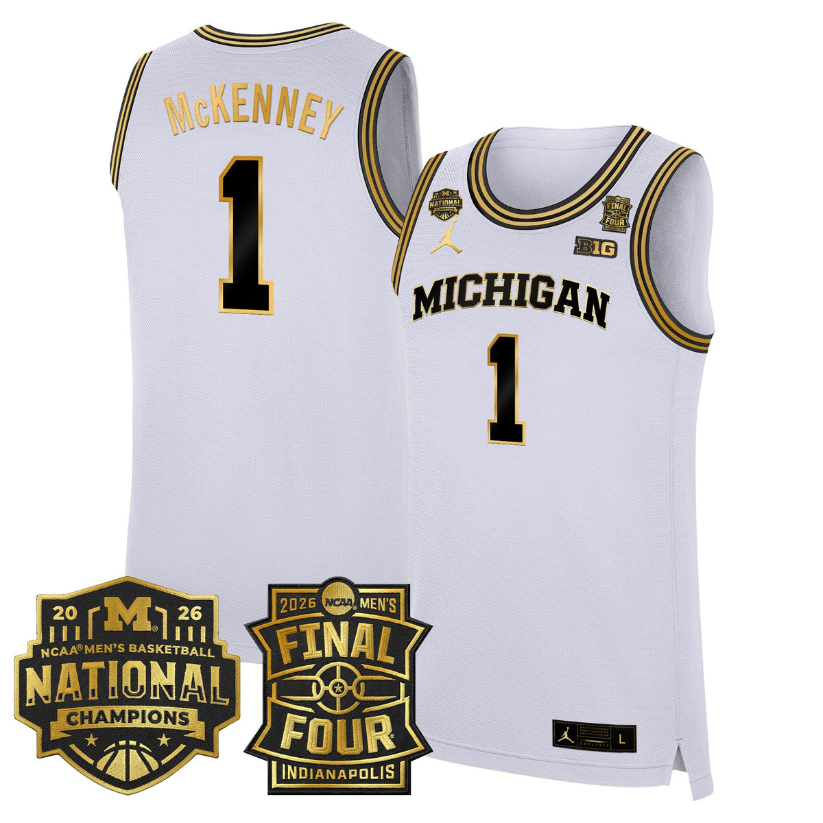 Men's Michigan Wolverines 2026 Final Four & National Champions Patch Basketball Jersey - All Stitched
