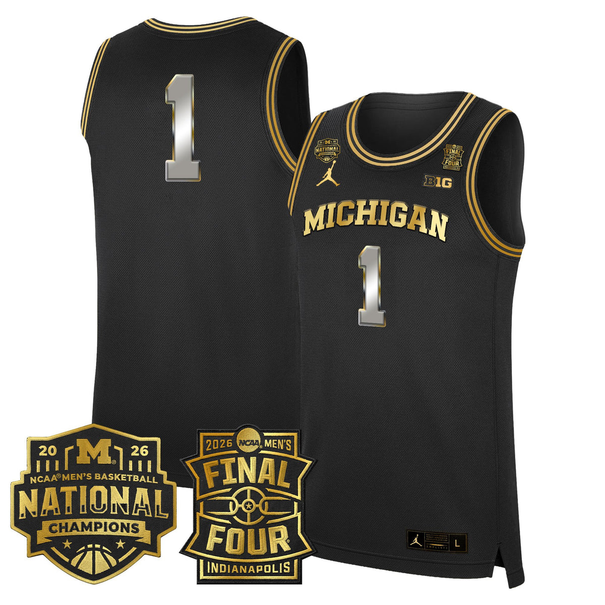Men's Michigan Wolverines 2026 Final Four & National Champions Patch Basketball Jersey - All Stitched