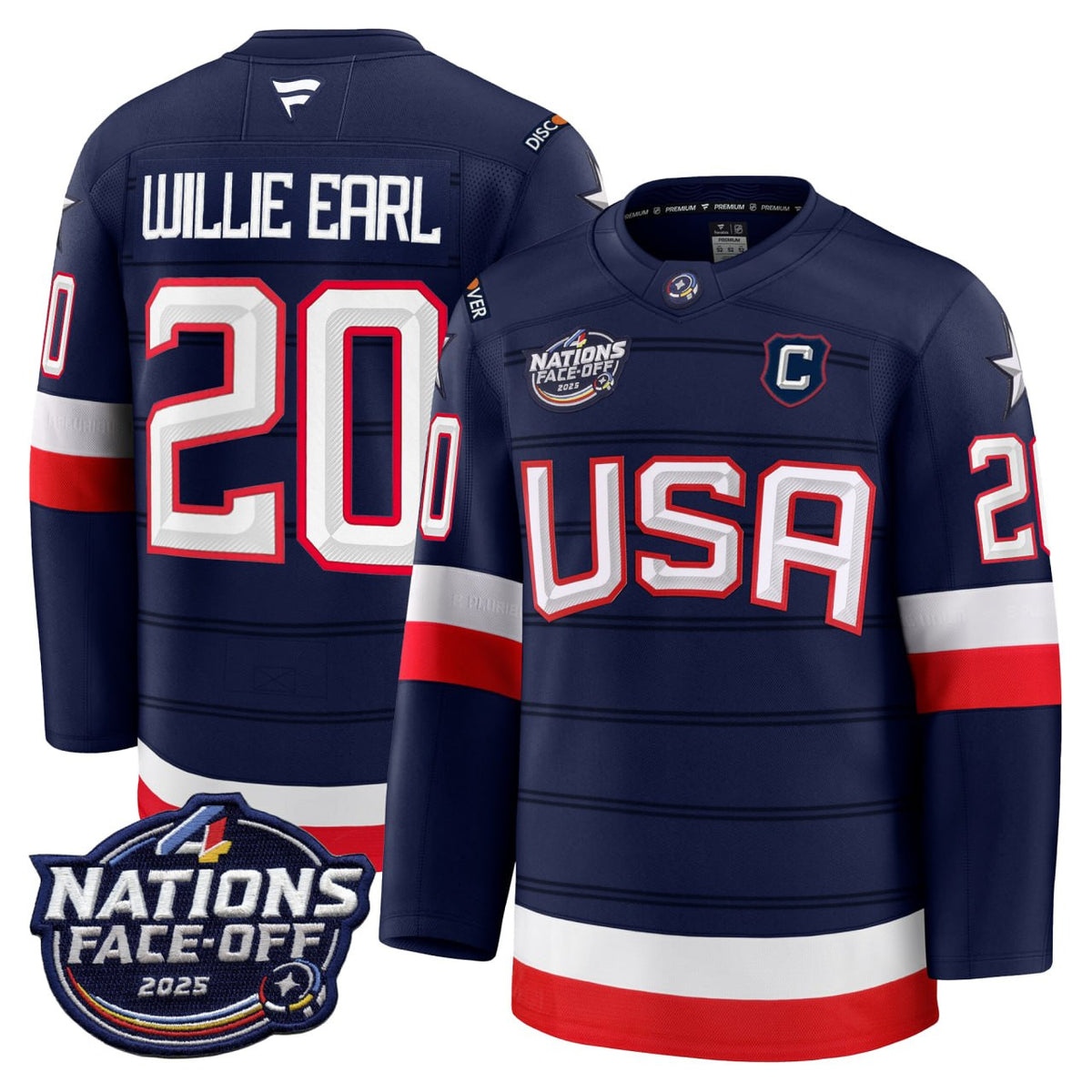 Willie Earl USA 4 Nations Face-Off Discoverey Patch Premium Jersey - All Stitched