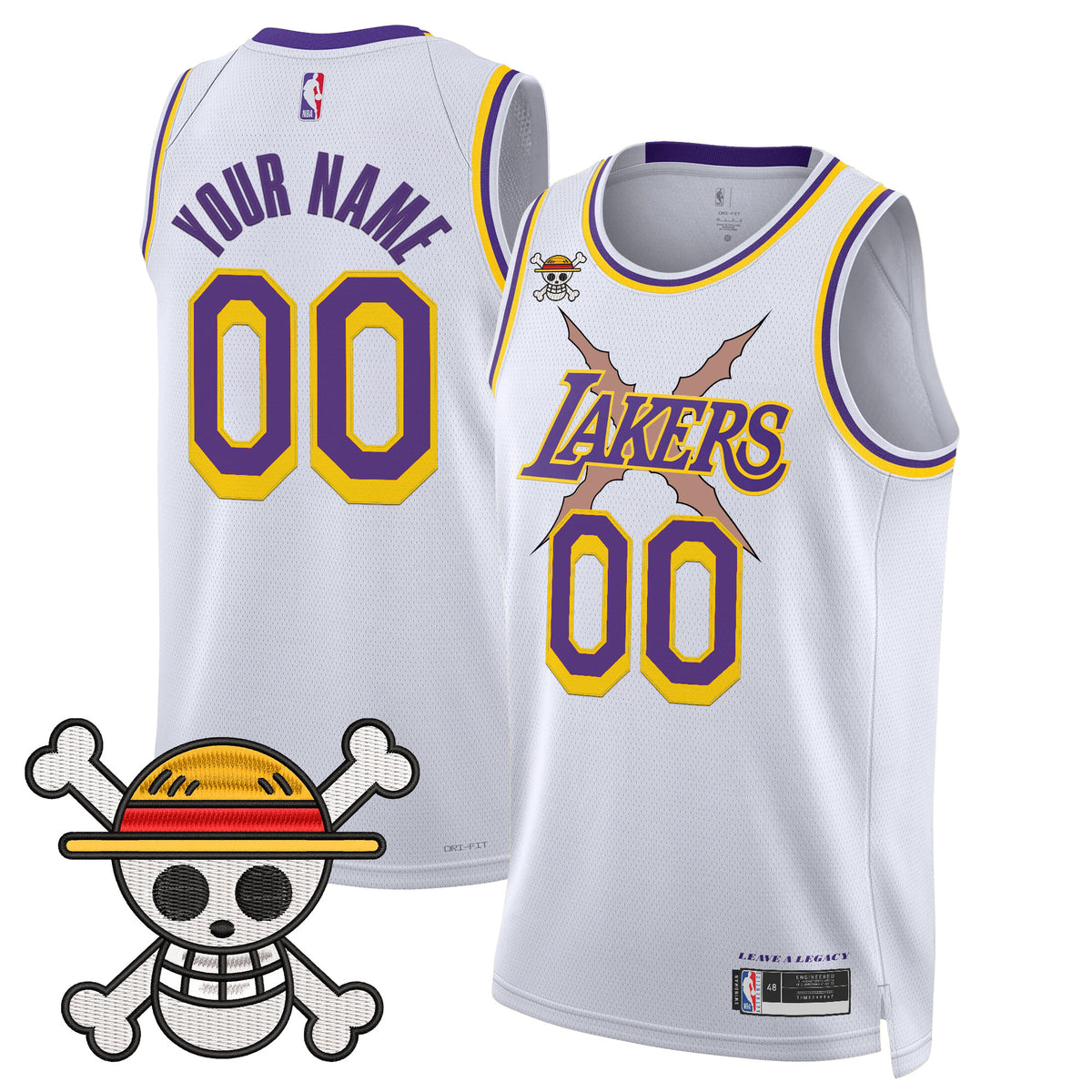 Los Angeles Lakers x One Piece Swingman Custom Jersey - Stitched