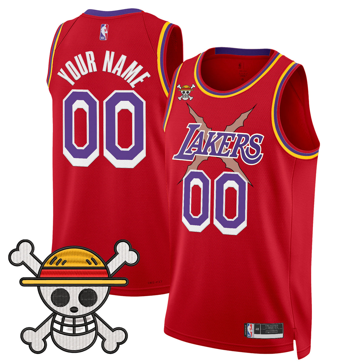 Los Angeles Lakers x One Piece Swingman Custom Jersey - Stitched