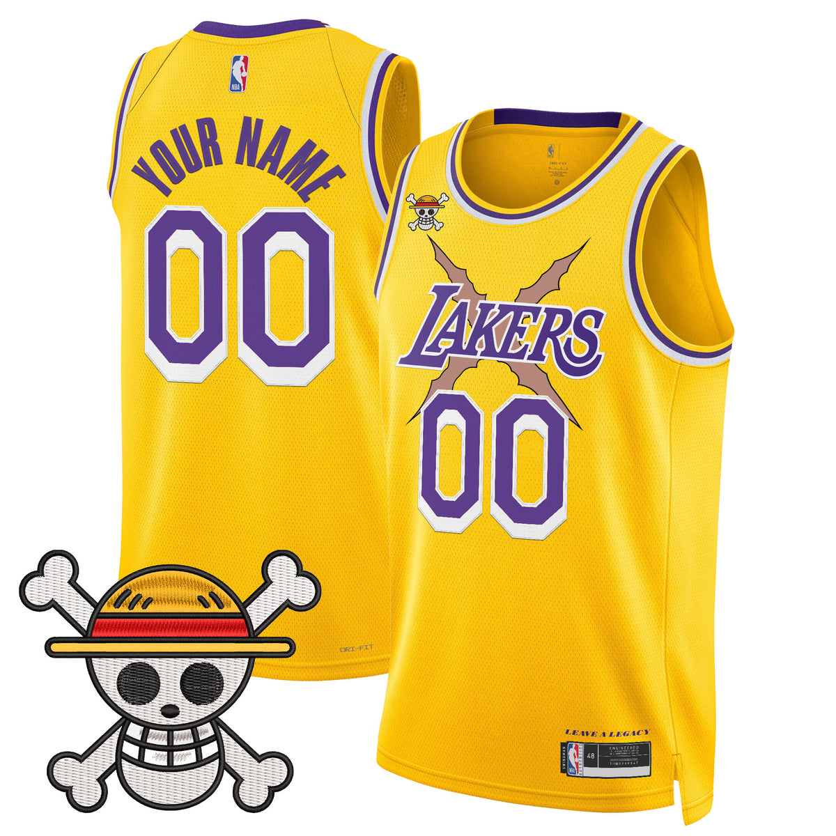 Los Angeles Lakers x One Piece Swingman Custom Jersey - Stitched