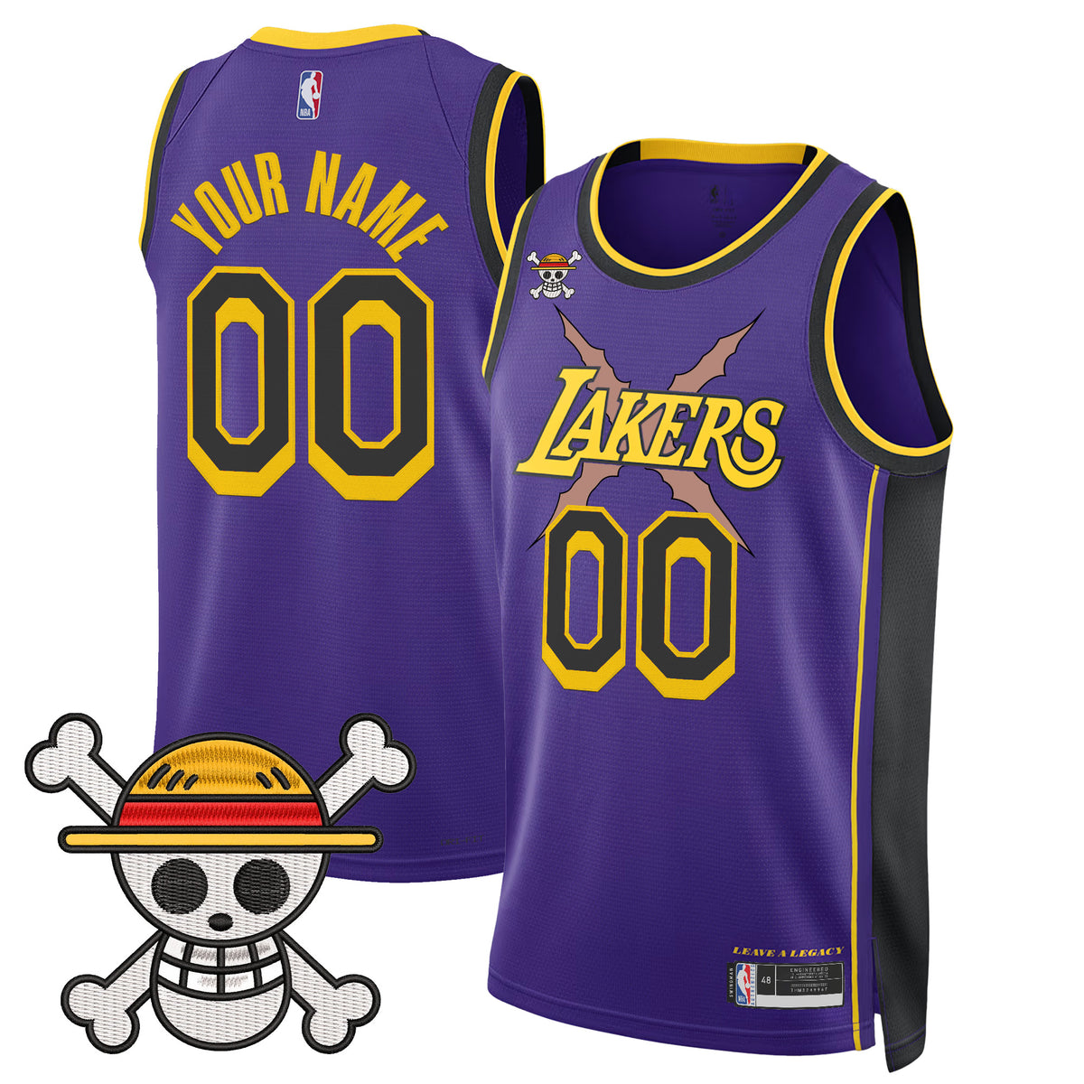 Los Angeles Lakers x One Piece Swingman Custom Jersey - Stitched