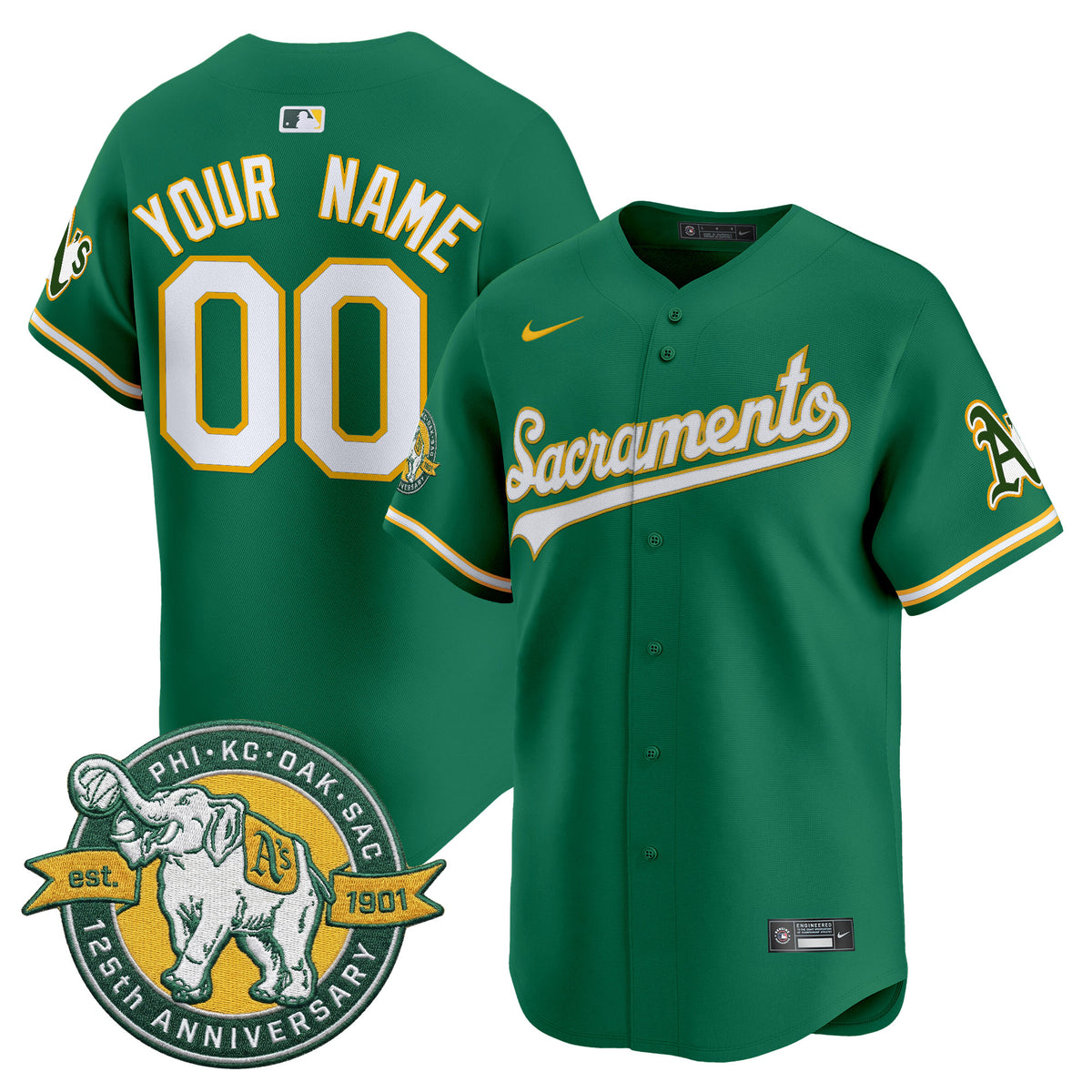 Athletics 'Sacramento Edition' Vapor Premier Limited Custom Jersey - 125th Anniversary Patch - All Stitched