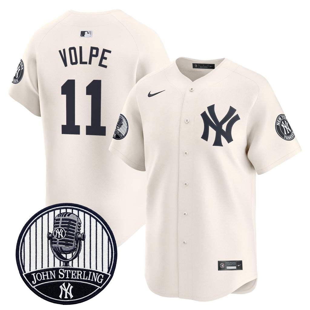 Men's Yankees John Sterling "The Voice of the Yankees" Tribute Patch Vapor Premier Limited Jersey V2 - All Stitched