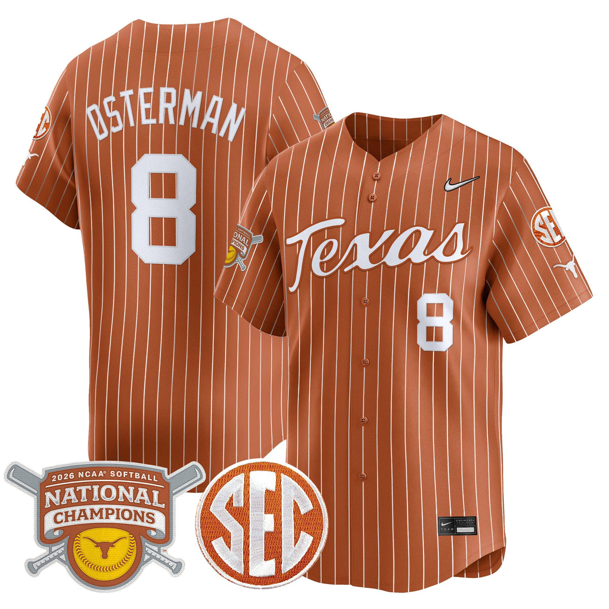 Men's size - Texas Longhorns 2026 Softball National Champions Vapor Premier Limited Jersey - All Stitched