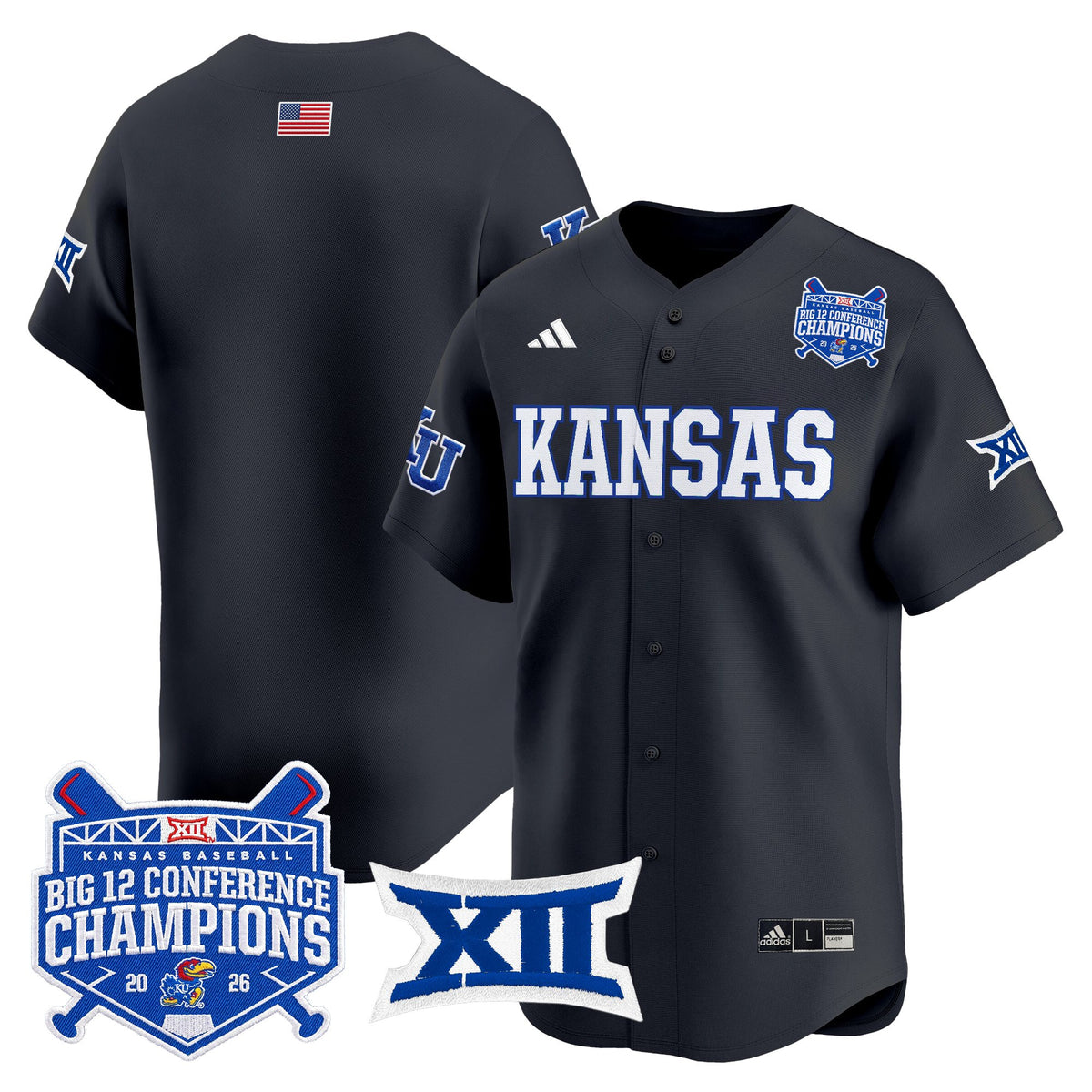 Men's Kansas Jayhawks Baseball Big 12 Conference Champions 2026 Vapor Premier Limited Jersey - All Stitched